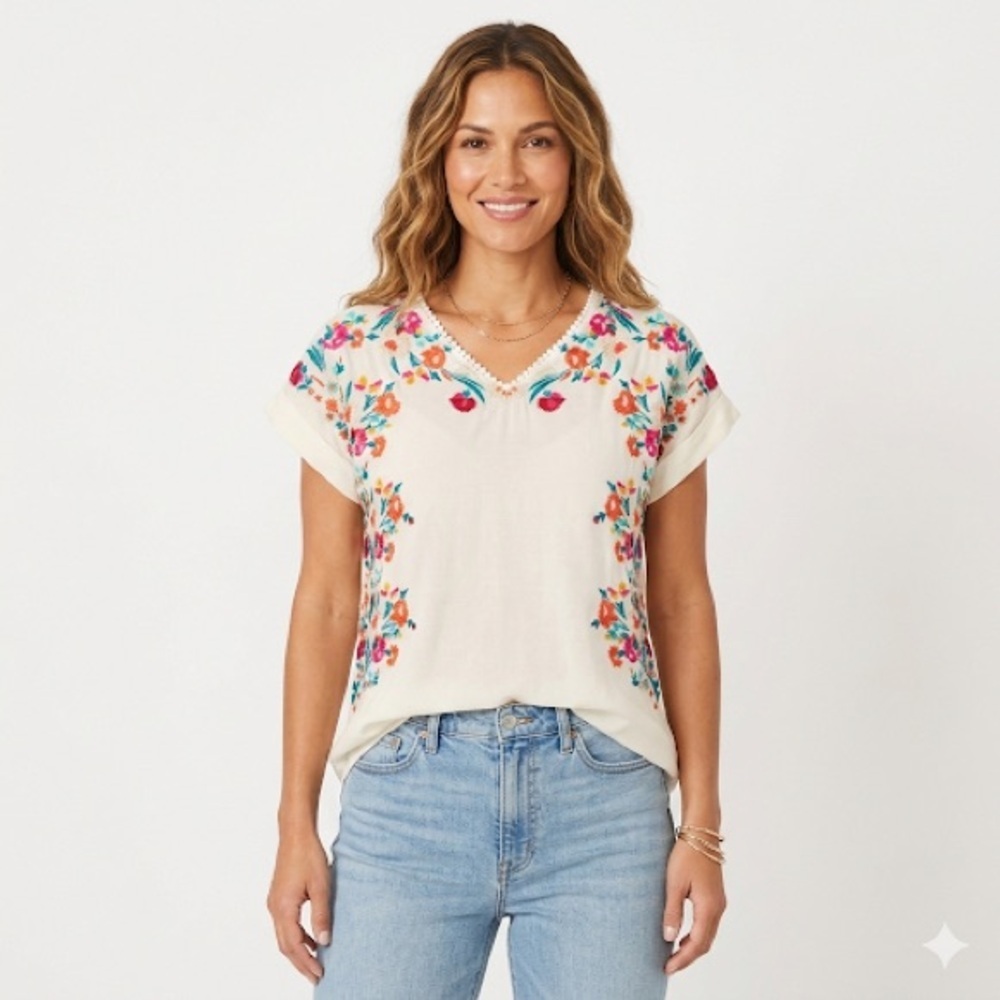 Sundance Women’s Floral Embroidered Peasant Blouse Size S